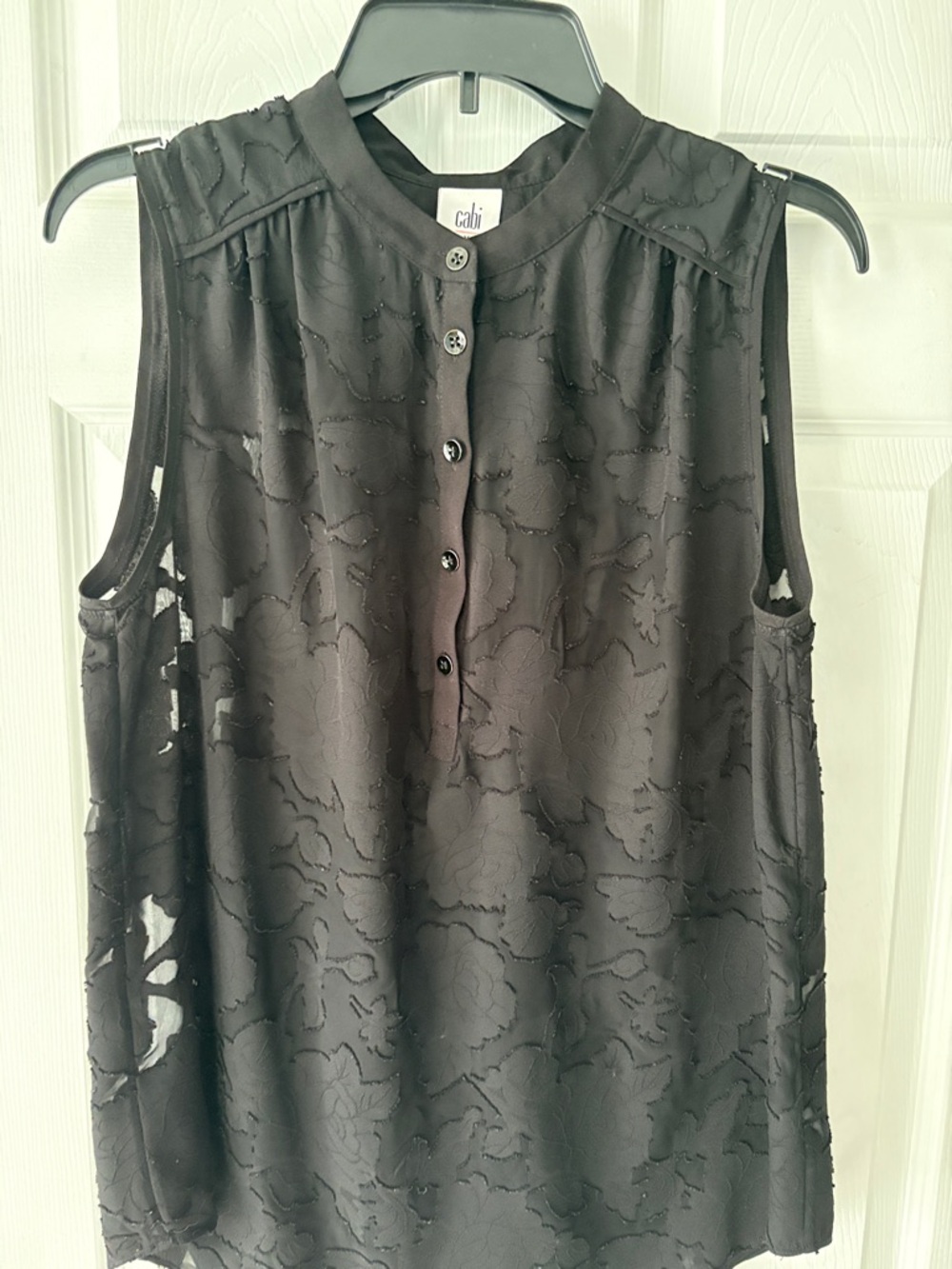 CAbi Black Sleeveless Button-Front Textured Camisole